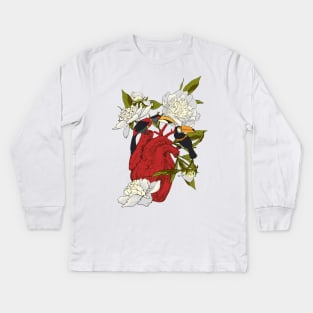 Heart with Flowers, Leaves and Birds Kids Long Sleeve T-Shirt